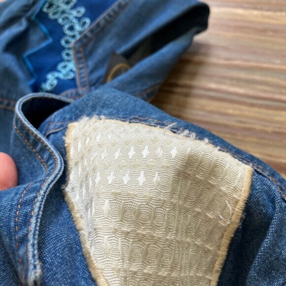 Allure Denim Chambray Patchwork Blazer Jacket Vintage Embellished Top - Picture 7 of 9